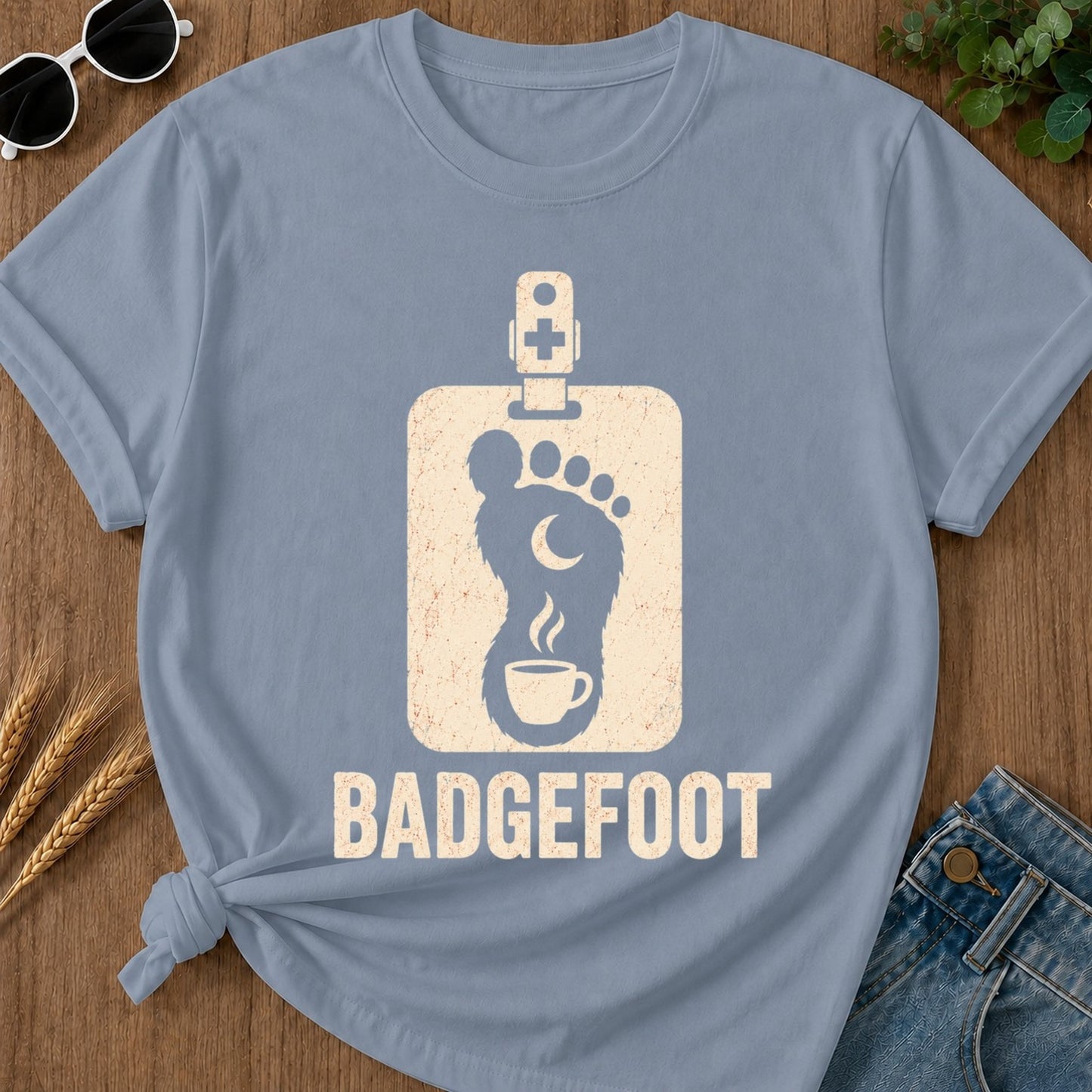Badgefoot Coffee T-shirt - Blue Jean Mockup