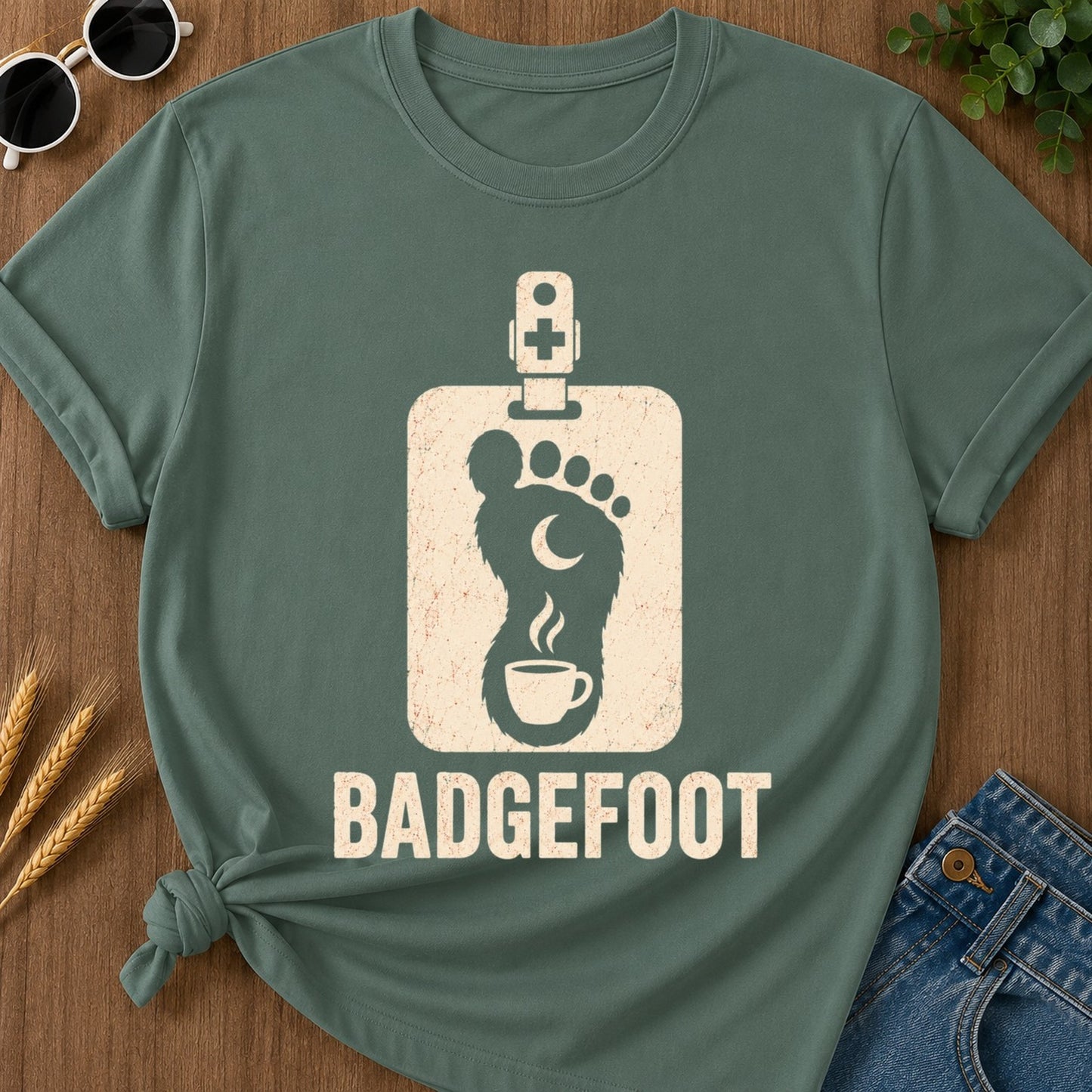 Badgefoot Coffee T-shirt - Blue Spruce Mockup