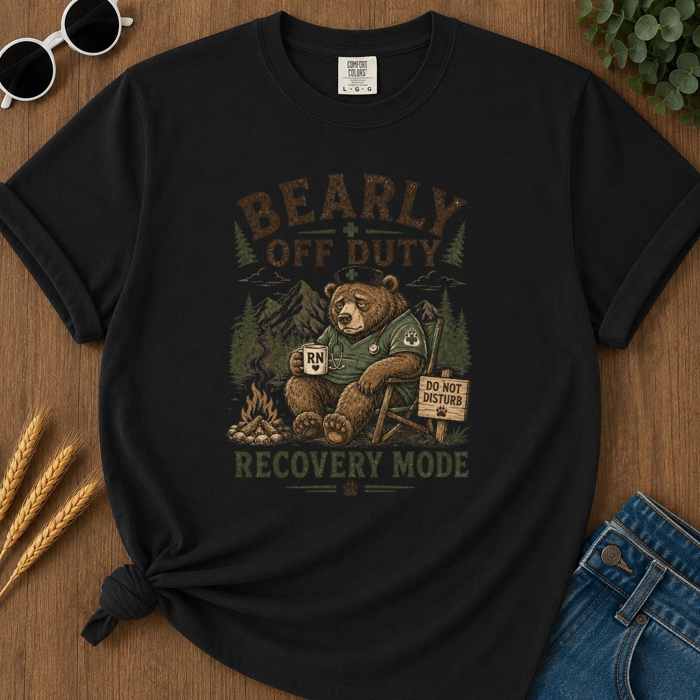 Bearly Off Duty T-shirt - Black Mockup