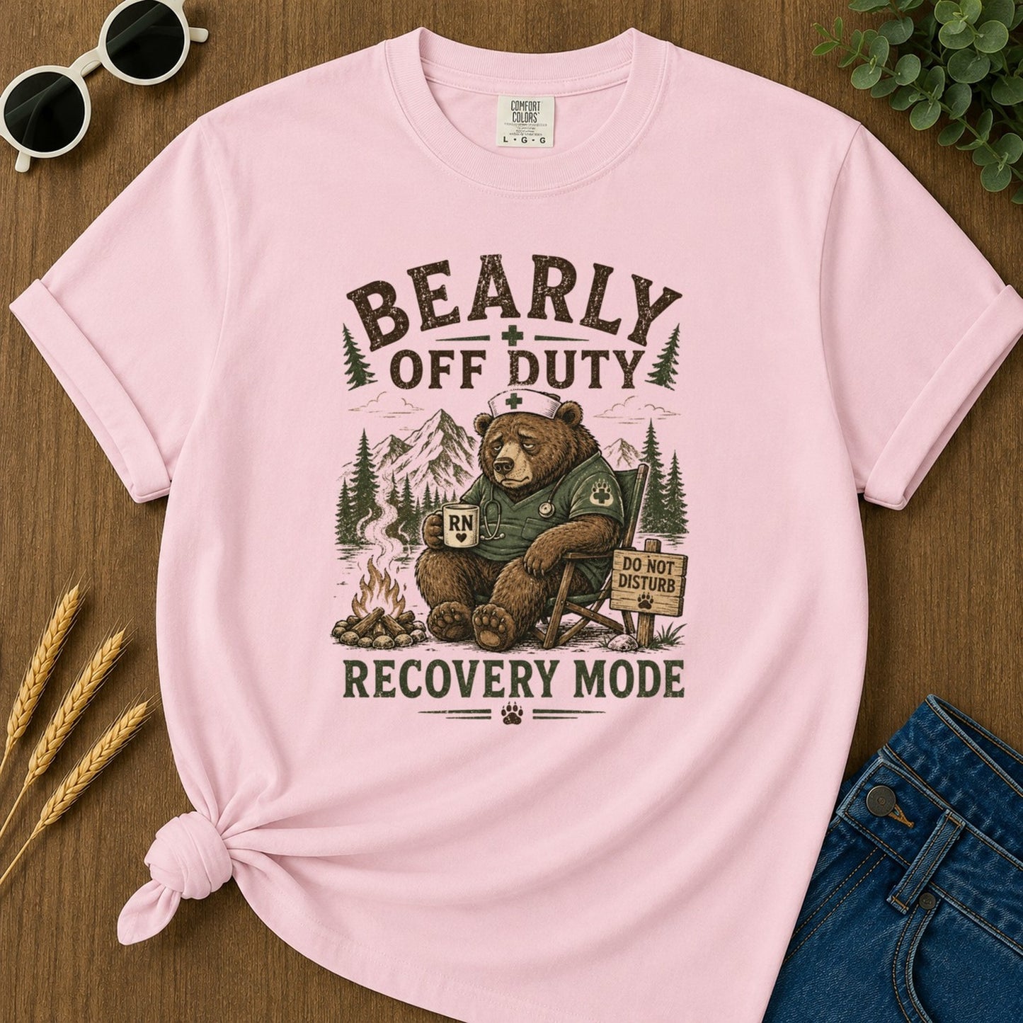 Bearly Off Duty T-shirt - Blossom Mockup