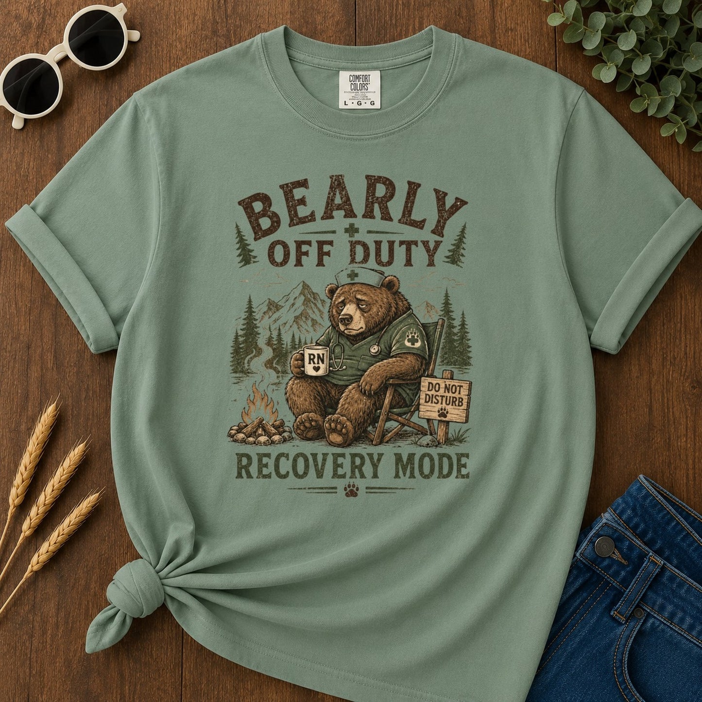 Bearly Off Duty T-shirt - Light Green Mockup