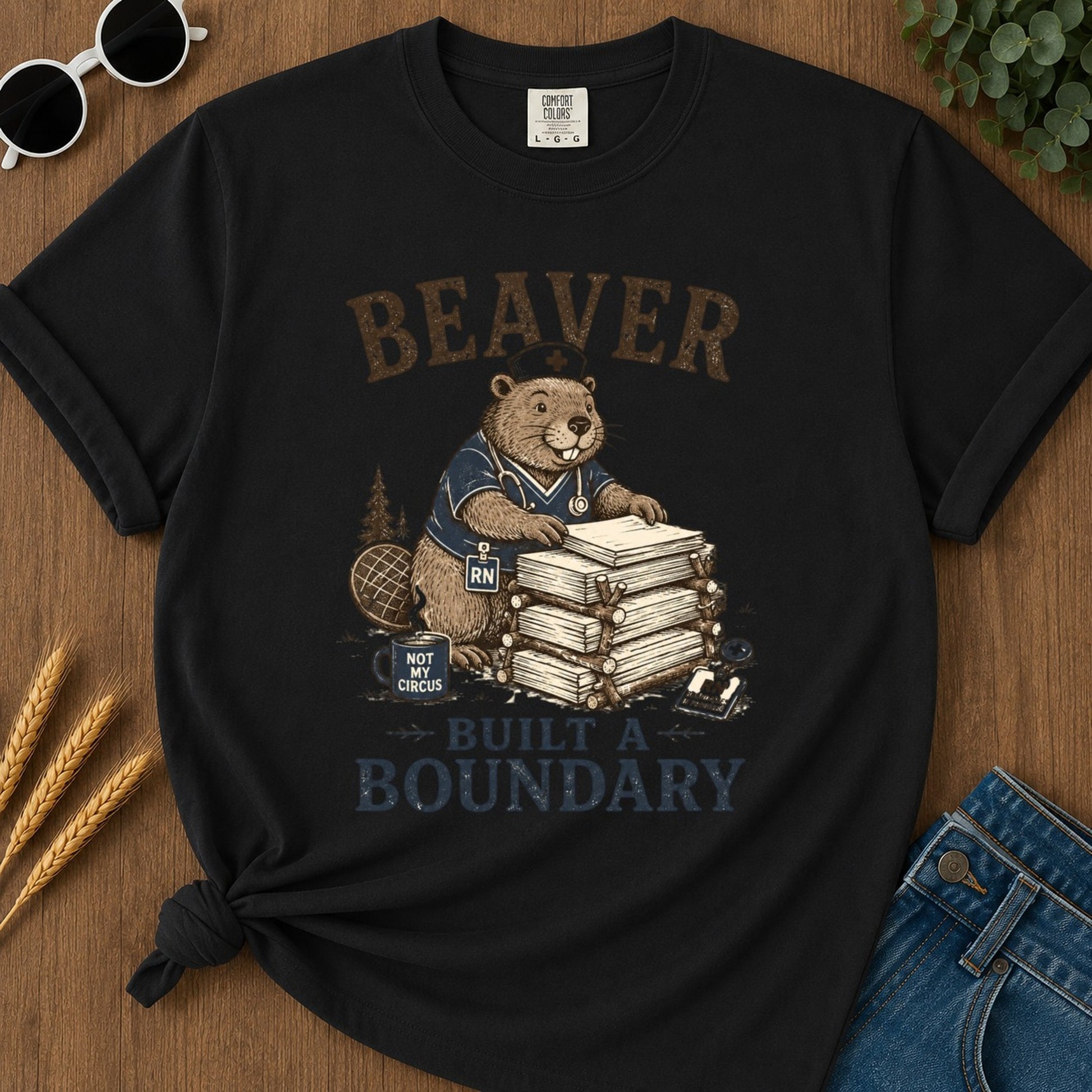 Beaver Boundary T-shirt - Black Mockup