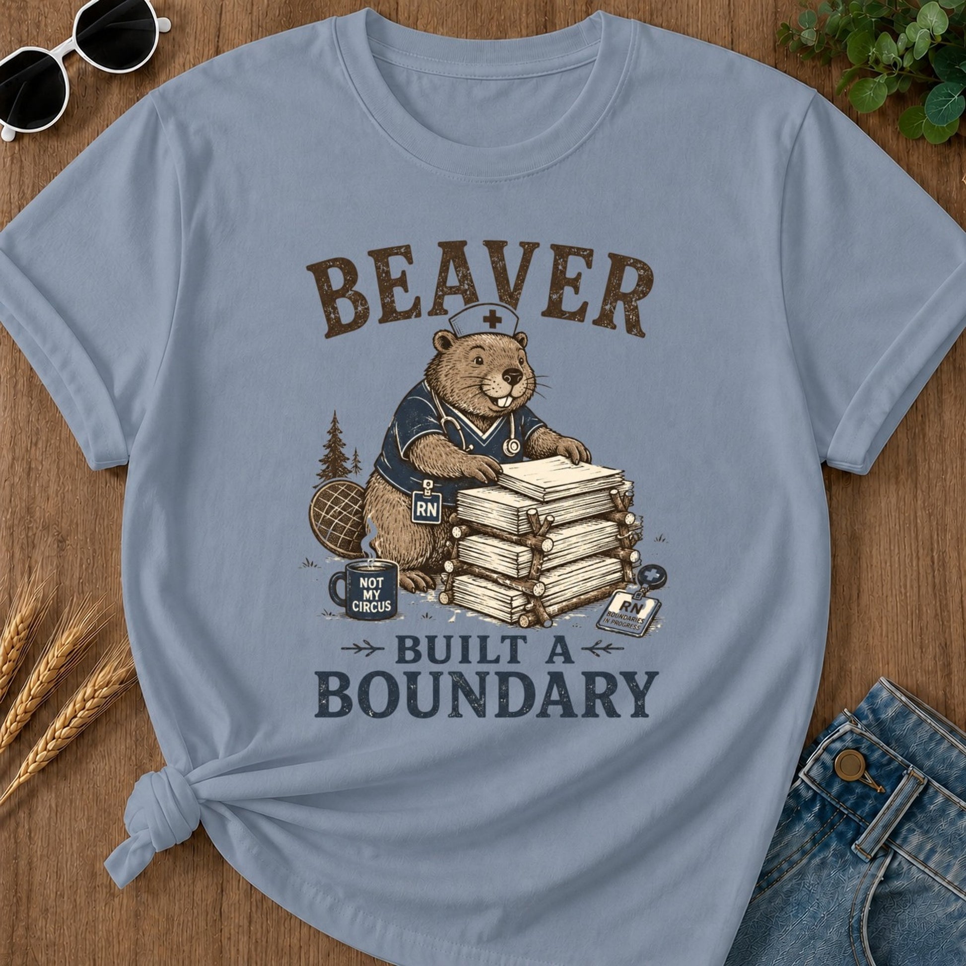 Beaver Boundary T-shirt - Blue Jean Mockup
