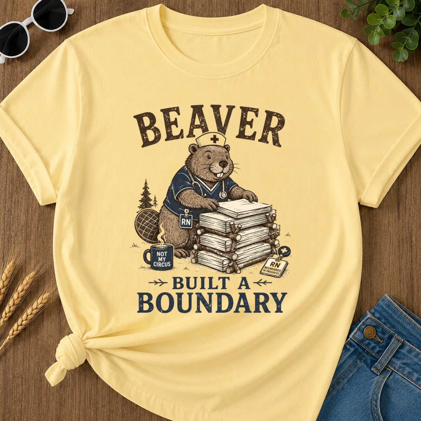 Beaver Boundary T-shirt - Butter Mockup