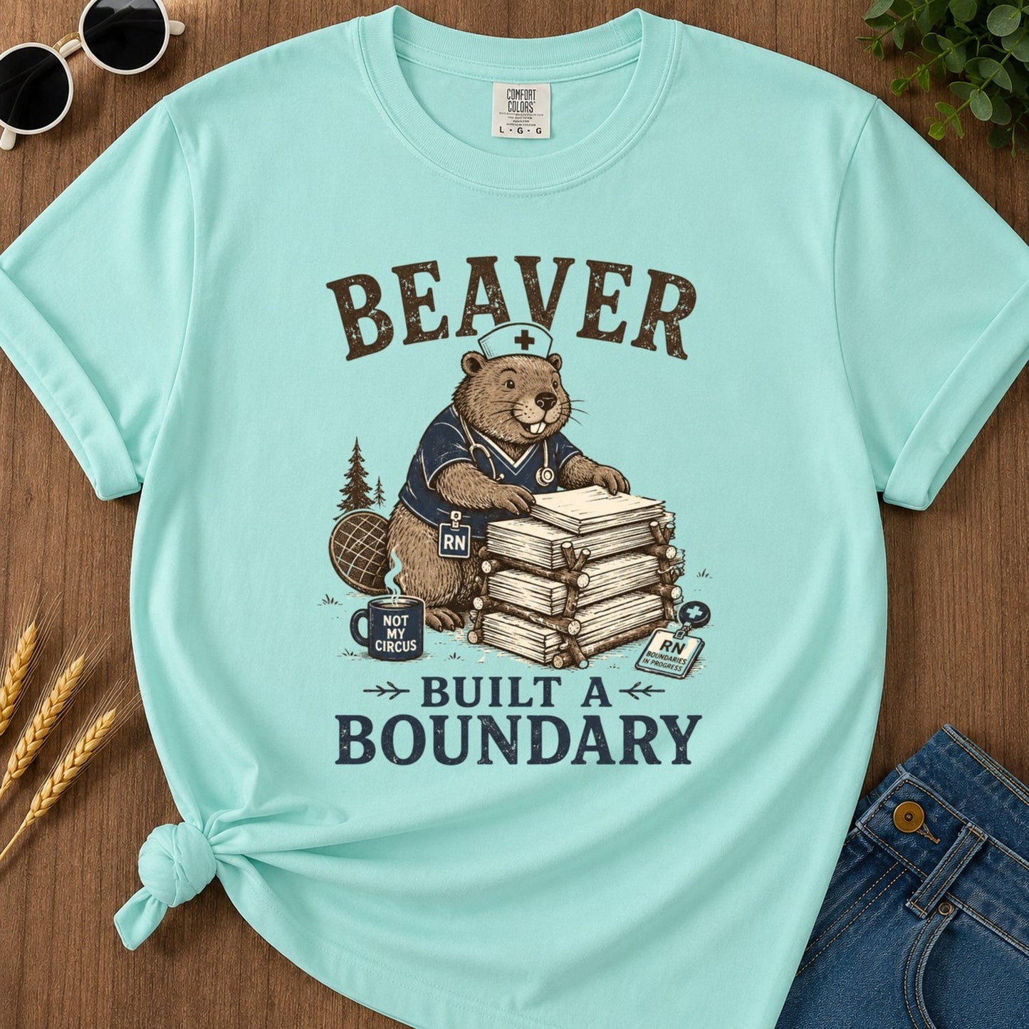 Beaver Boundary T-shirt - Chalky Mint Mockup