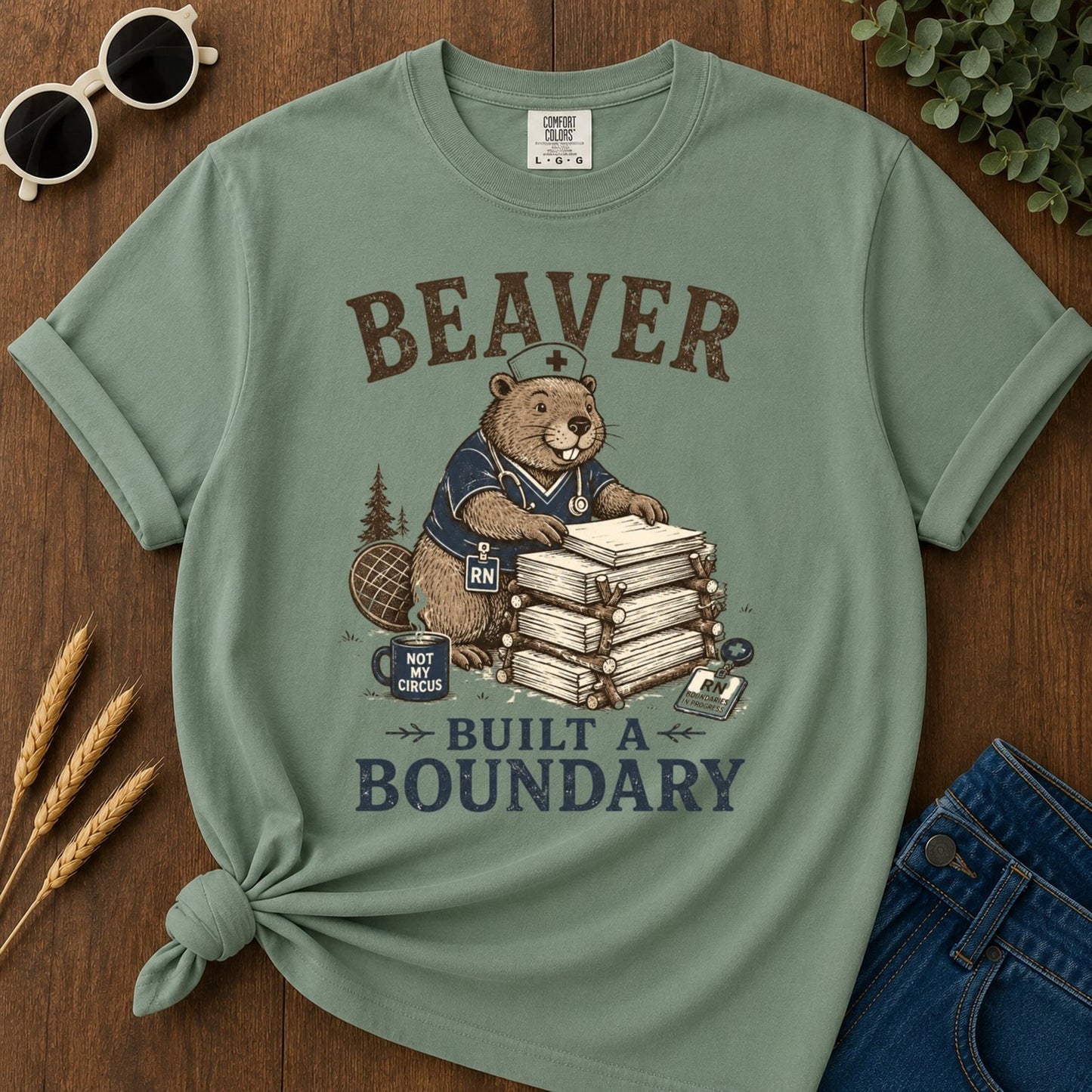 Beaver Boundary T-shirt - Light Green Mockup
