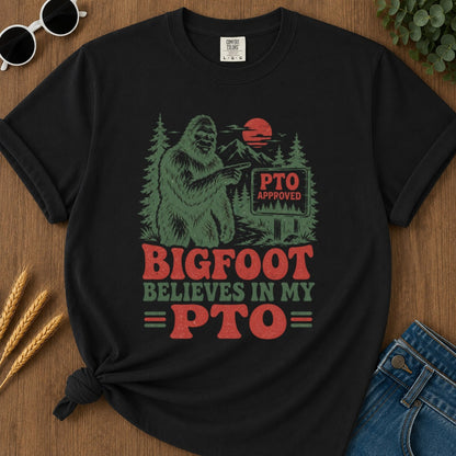 Bigfoot Believes Pto T-shirt - Black Mockup