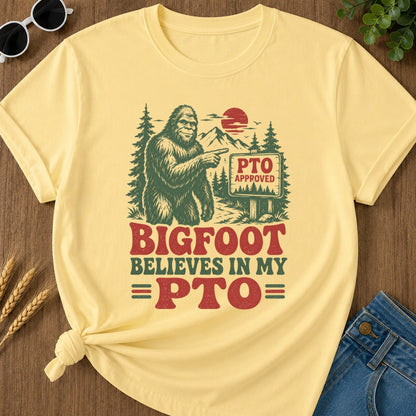 Bigfoot Believes Pto T-shirt - Butter Mockup