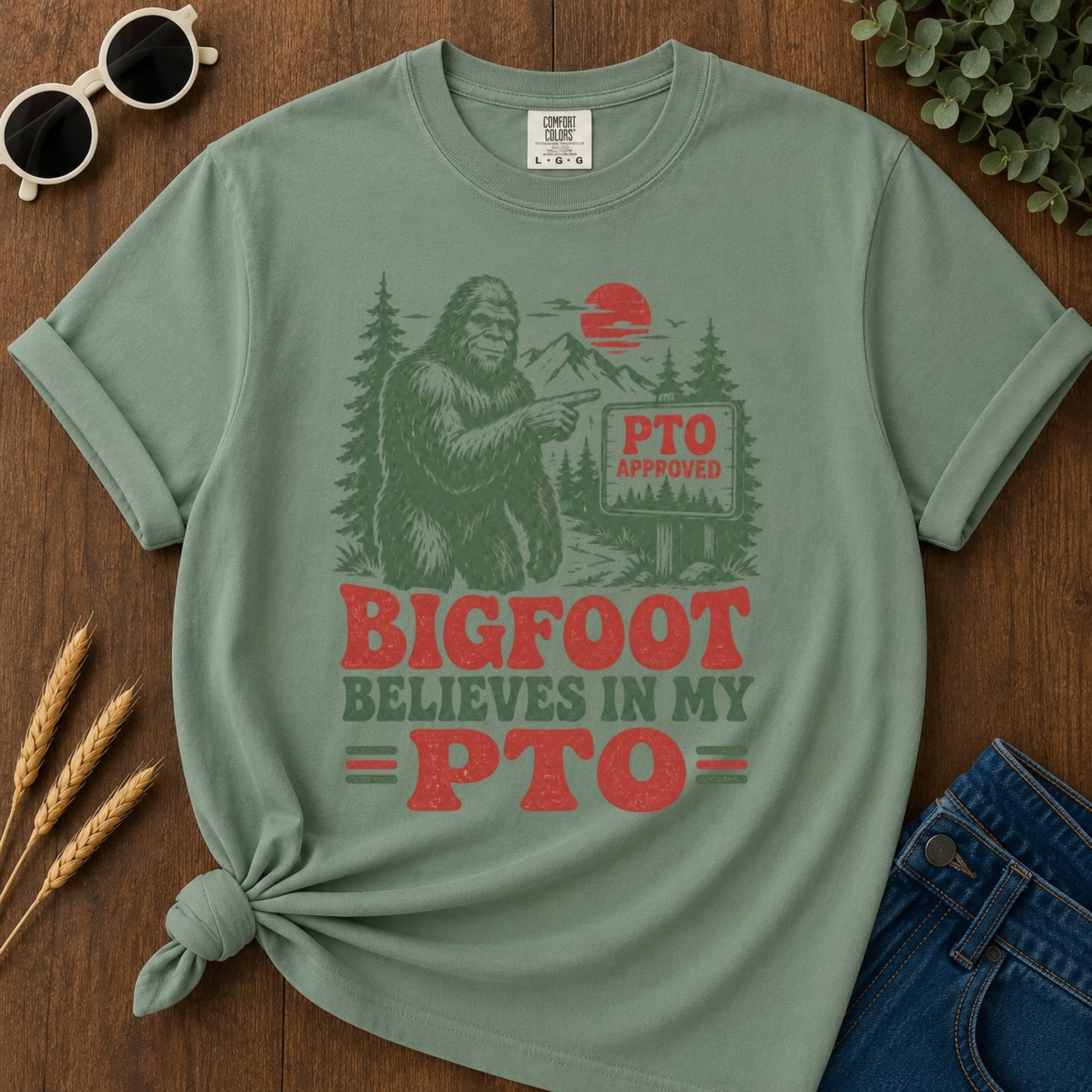 Bigfoot Believes Pto T-shirt - Light Green Mockup