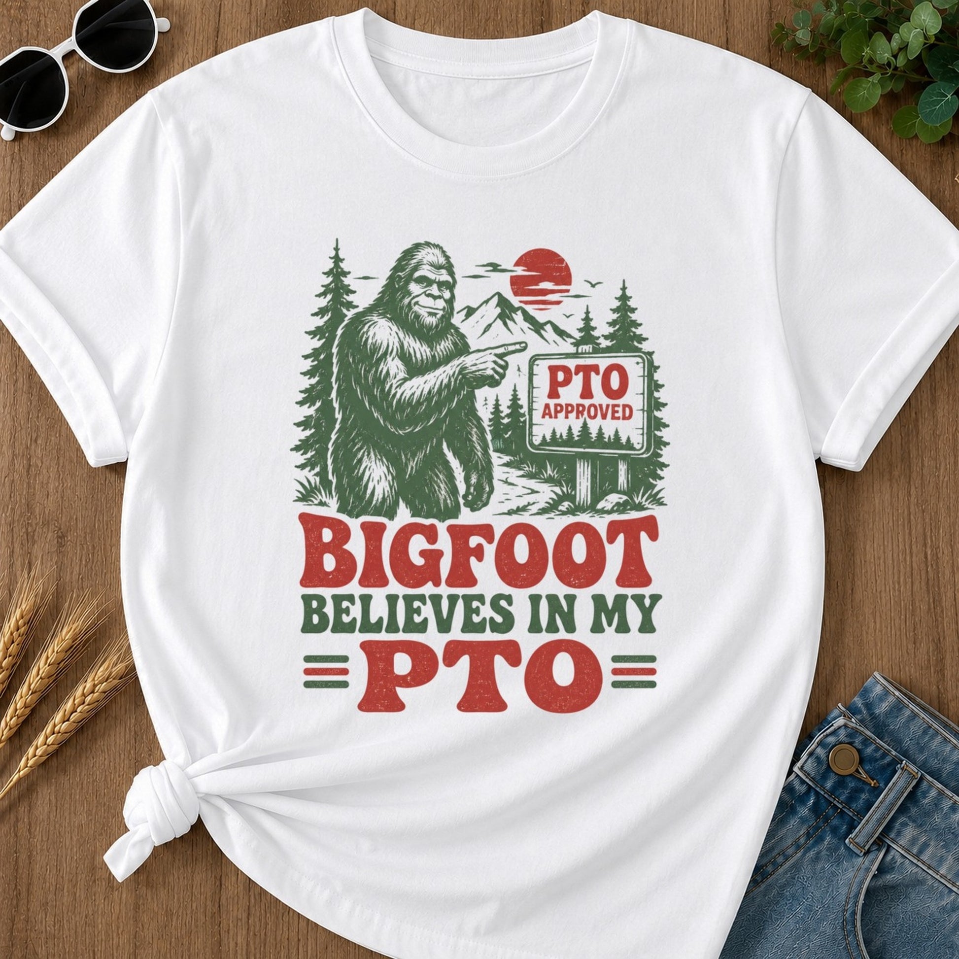 Bigfoot Believes Pto T-shirt - White Mockup