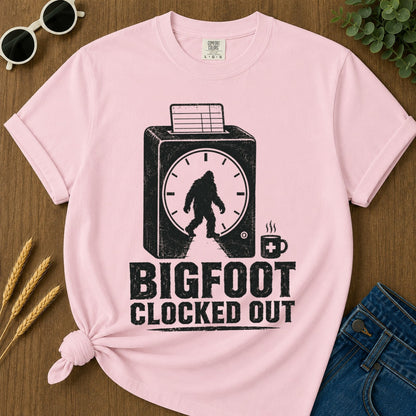 Bigfoot Clocked Out T-shirt - Blossom Mockup