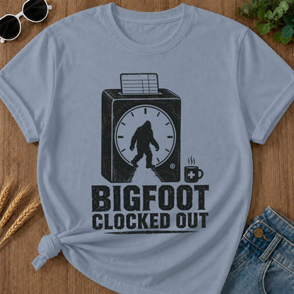 Bigfoot Clocked Out T-shirt - Blue Jean Mockup