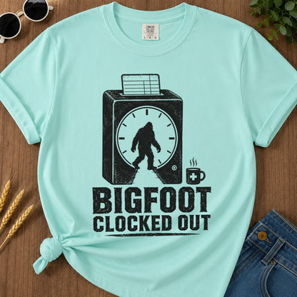 Bigfoot Clocked Out T-shirt - Chalky Mint Mockup