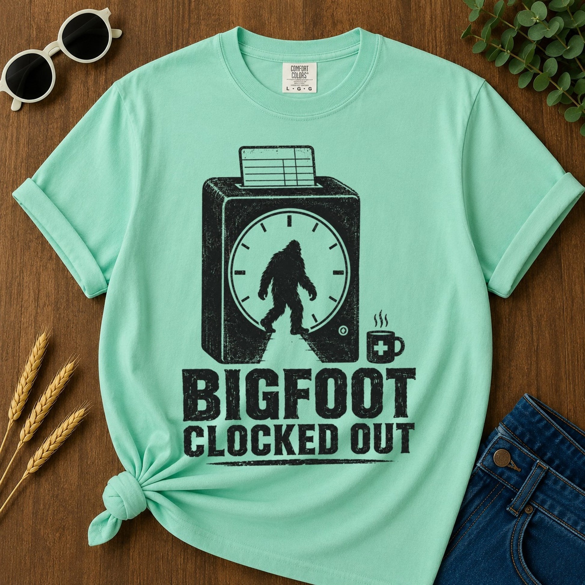 Bigfoot Clocked Out T-shirt - Island Reef Mockup
