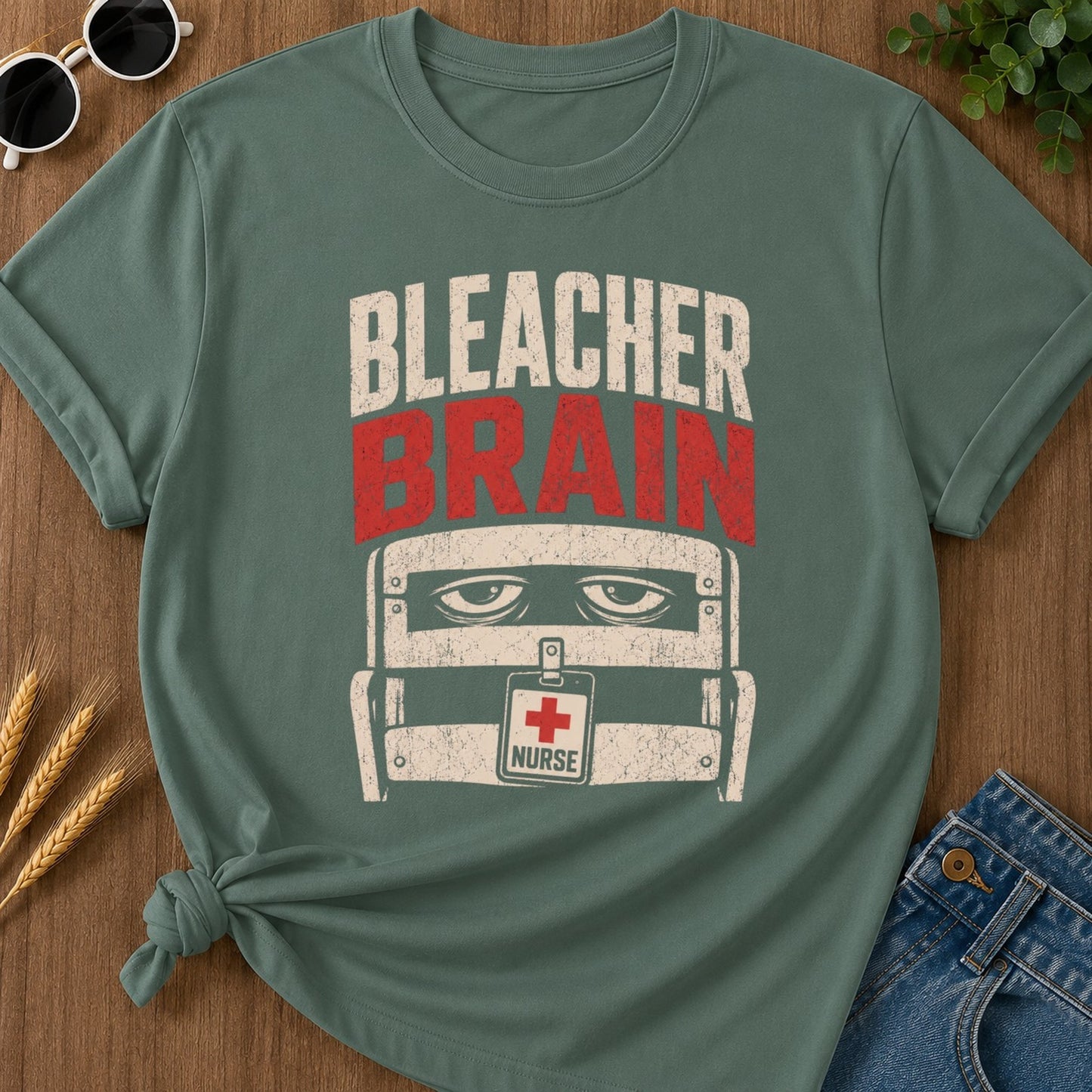 Bleacher Brain T-shirt - Blue Spruce Mockup