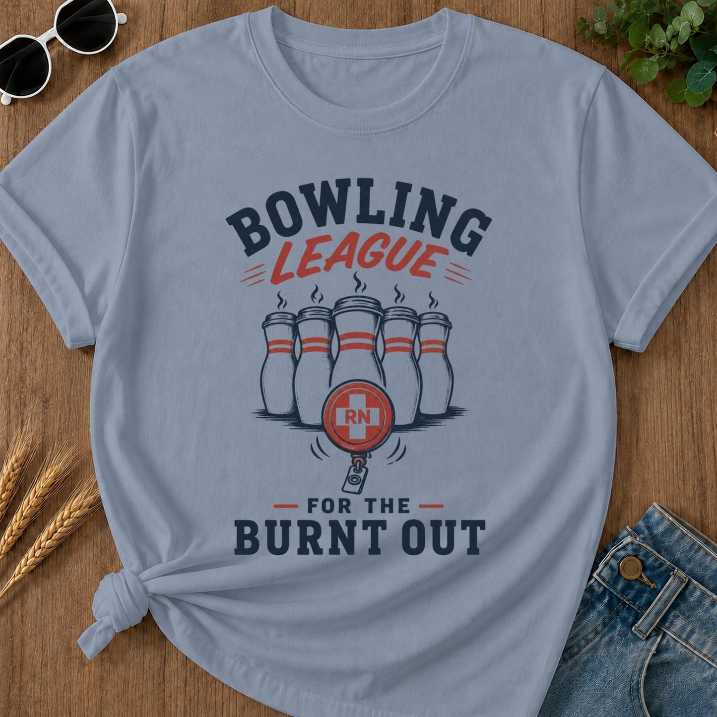 Bowling League T-shirt - Blue Jean Mockup