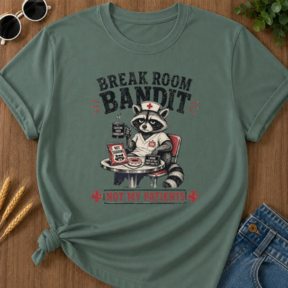 Break Room Bandit T-shirt - Blue Spruce Mockup
