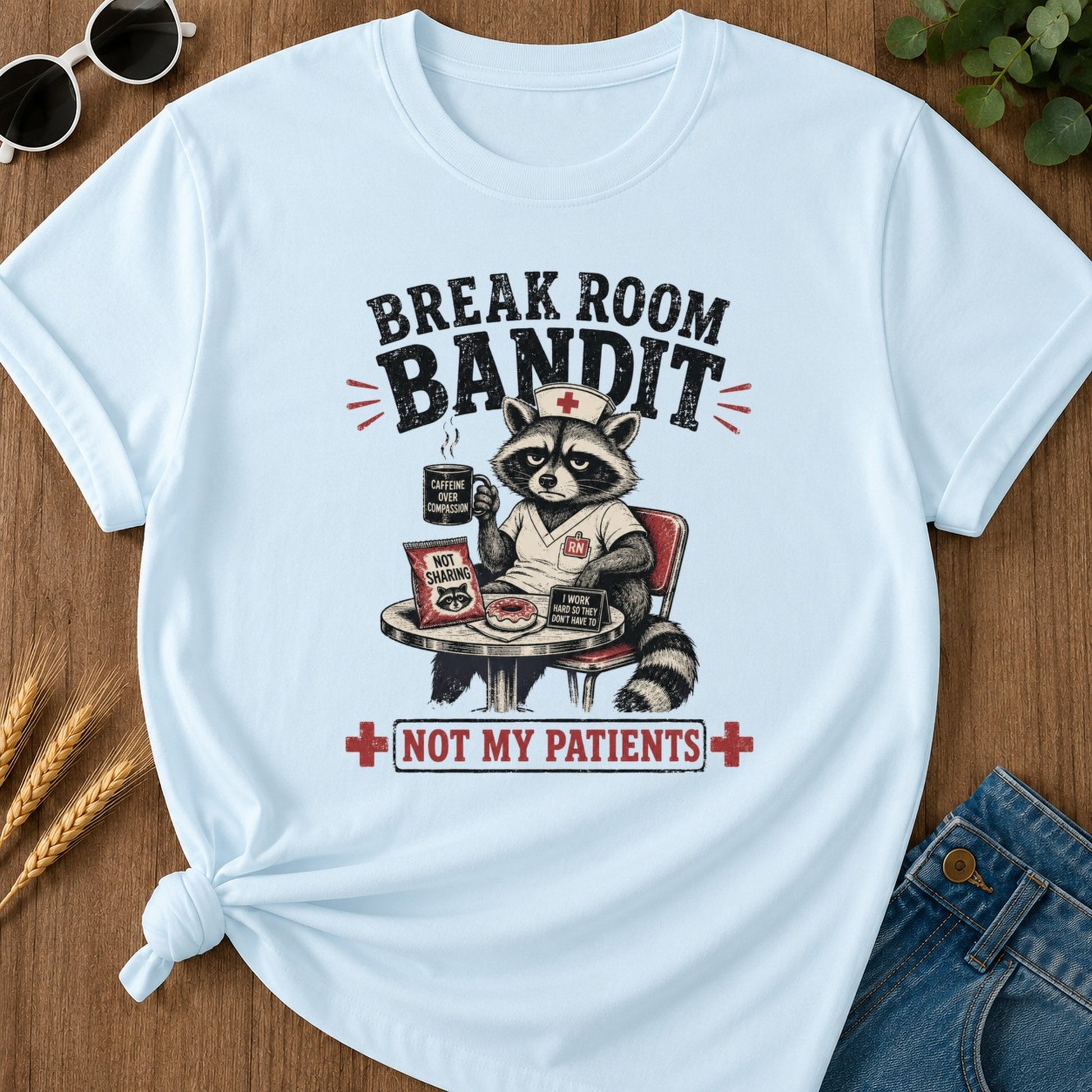 Break Room Bandit T-shirt - Chambray Mockup
