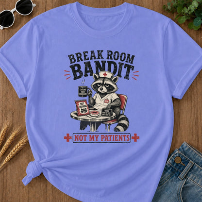 Break Room Bandit T-shirt - Flo Blue Mockup