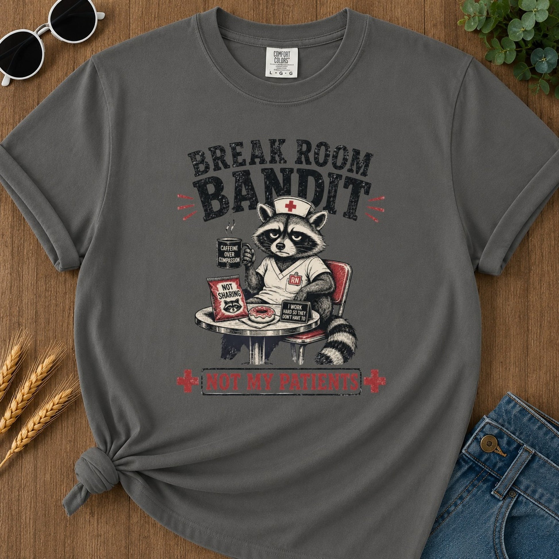 Break Room Bandit T-shirt - Pepper Mockup