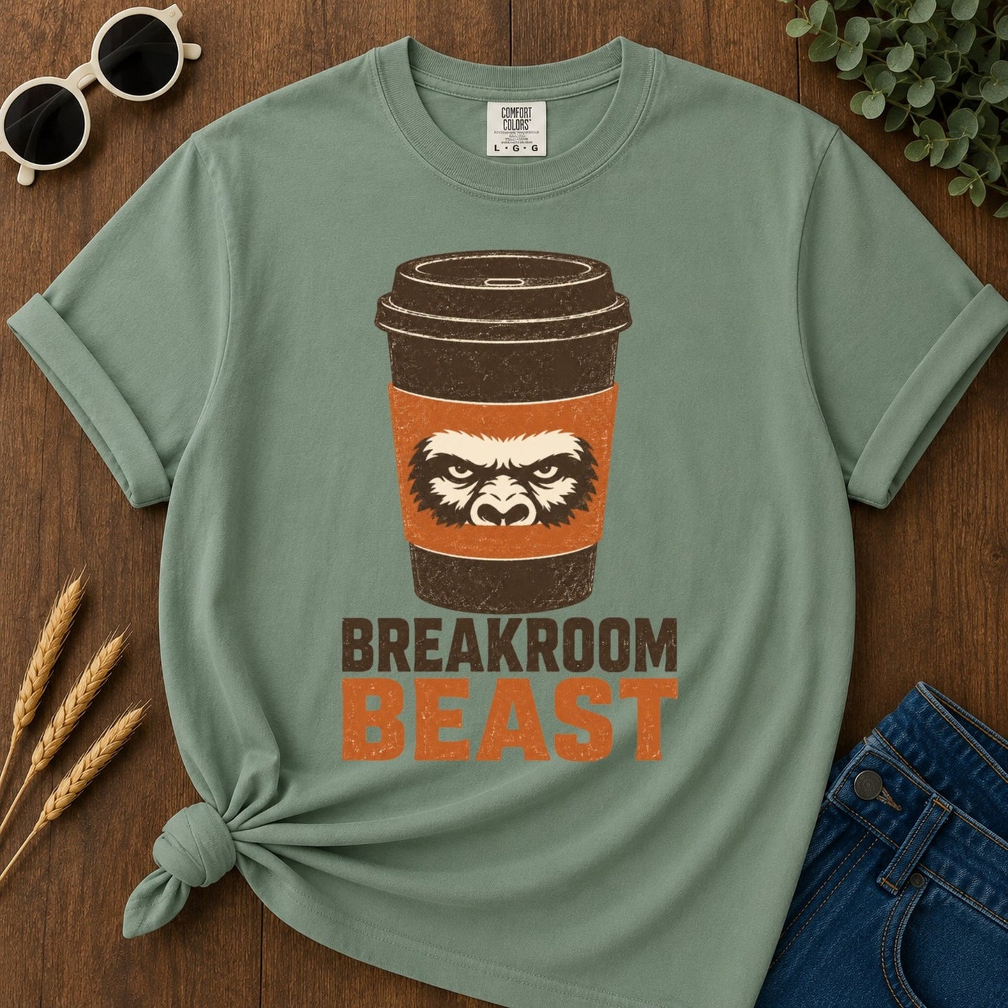 Breakroom Beast T-shirt - Light Green Mockup