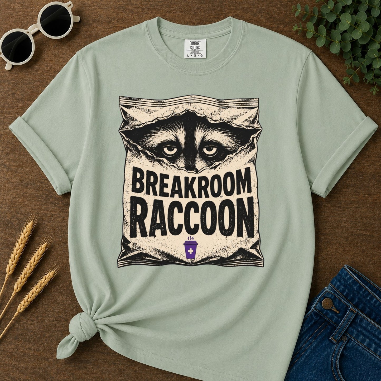 Breakroom Raccoon T-shirt - Bay Mockup