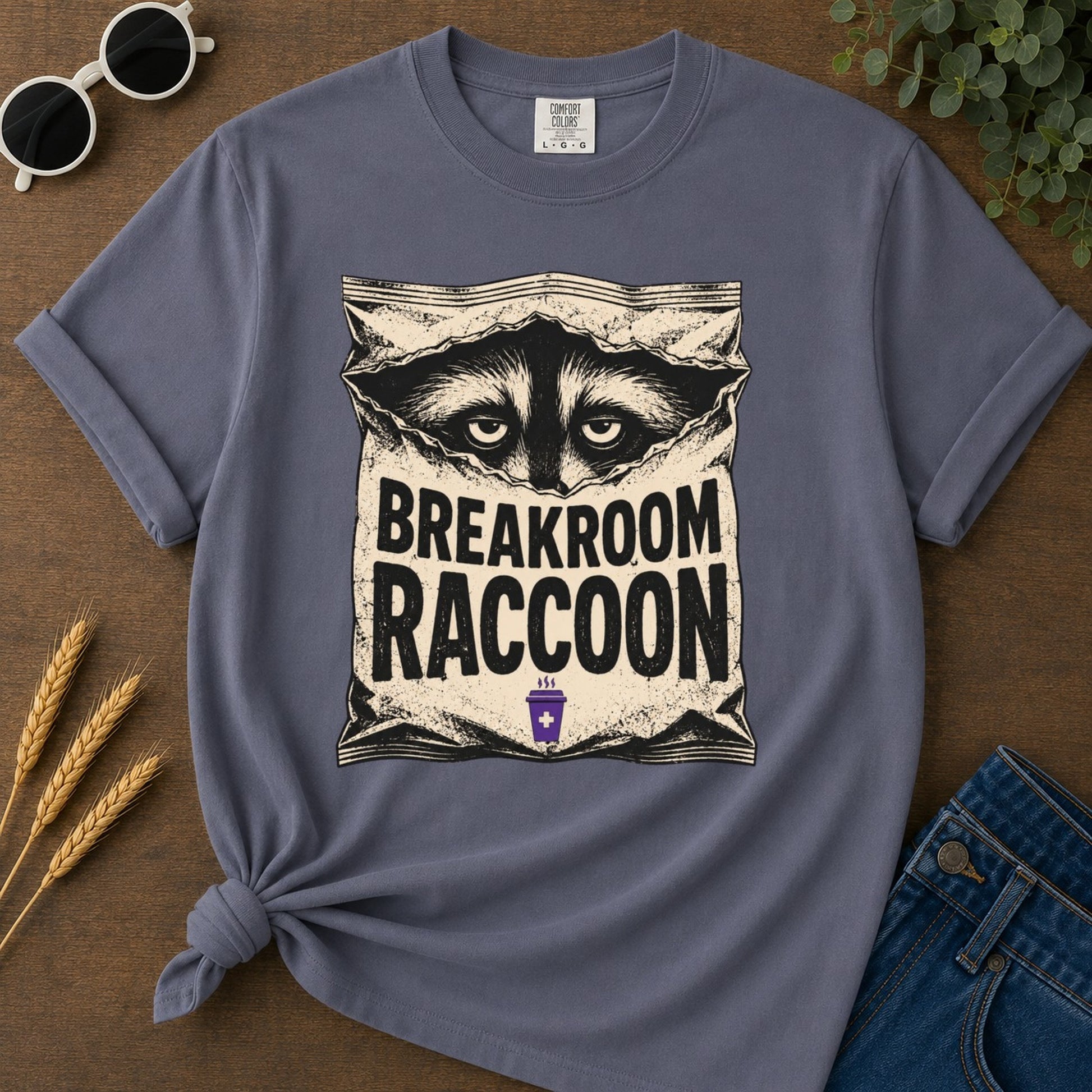 Breakroom Raccoon T-shirt - Navy Mockup