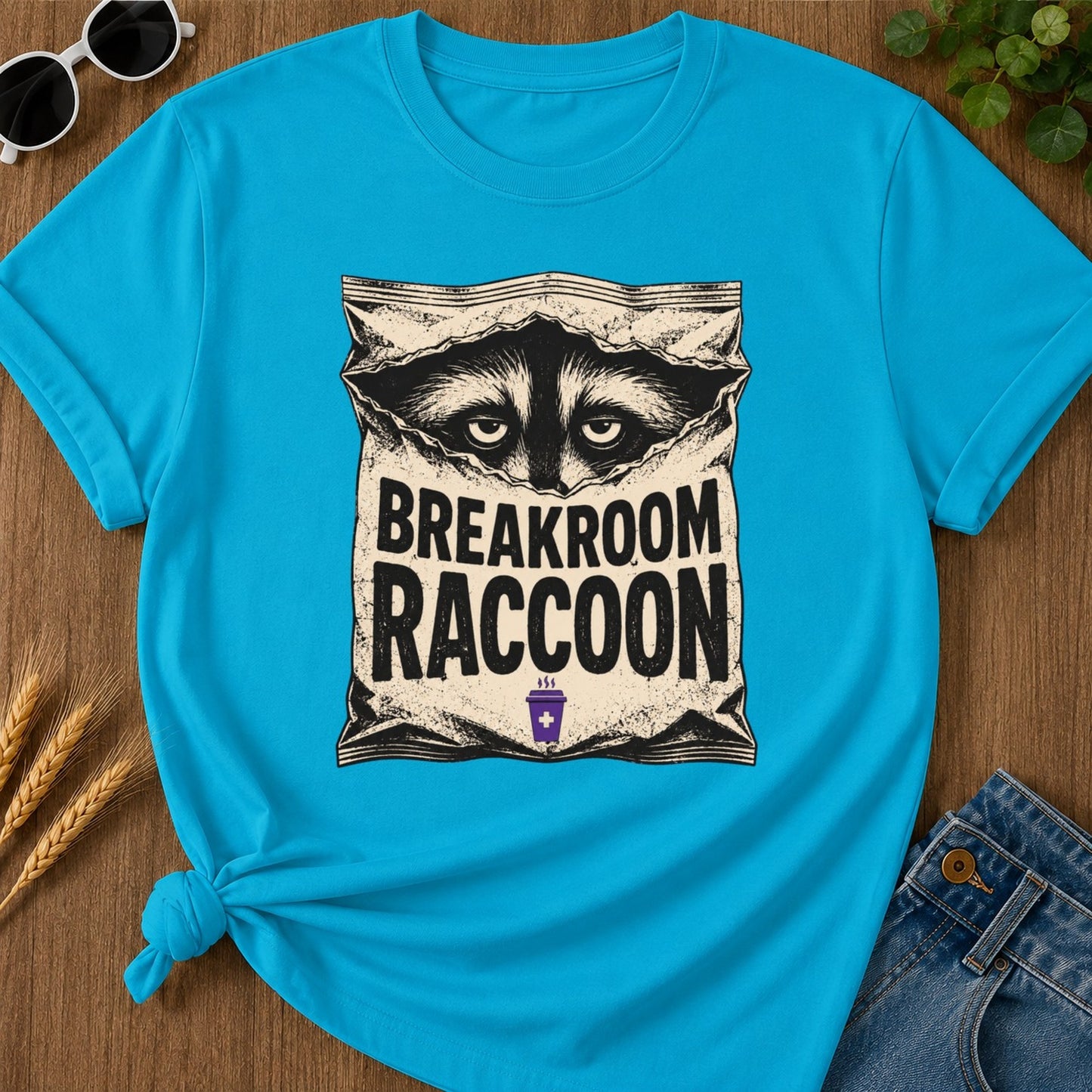 Breakroom Raccoon T-shirt - Sapphire Mockup