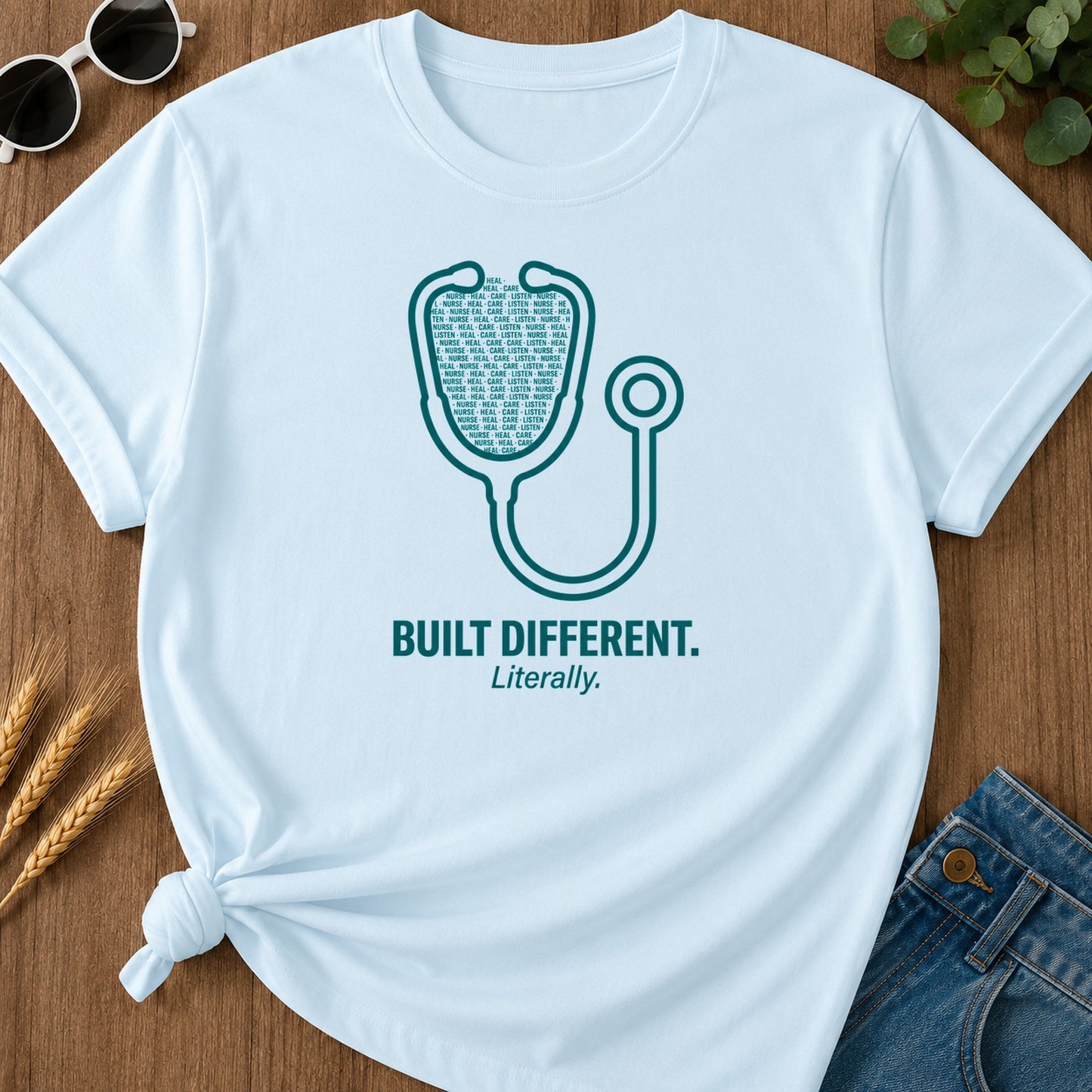 Chambray front mockup - Built Different T-Shirt