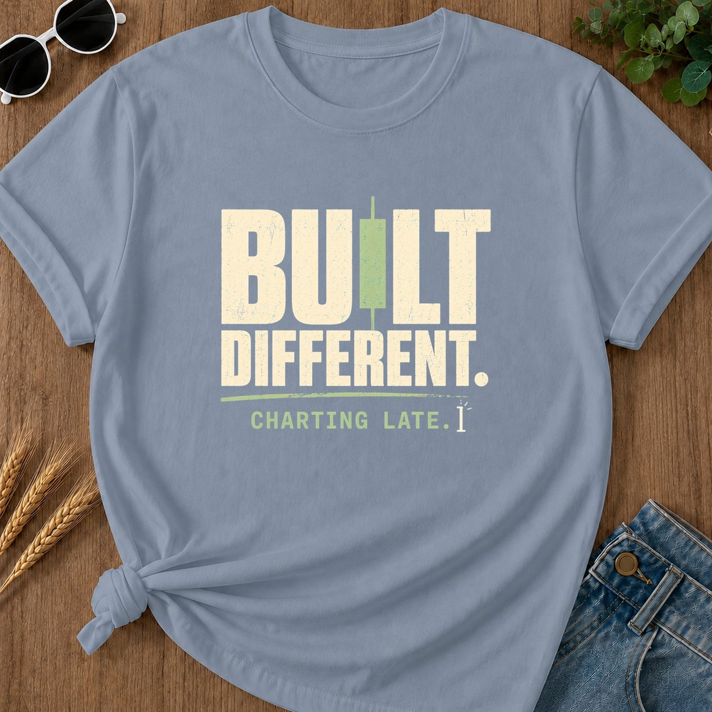 Built Different Charting Late T-Shirt - Blue Jean