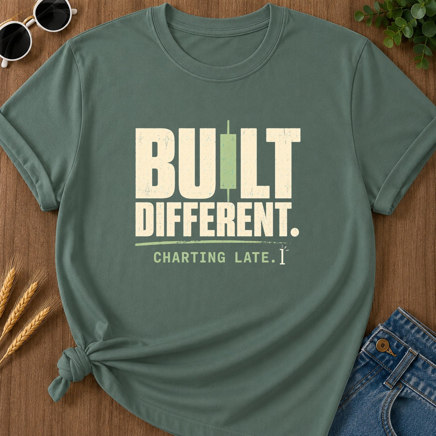 Built Different Charting Late T-Shirt - Blue Spruce