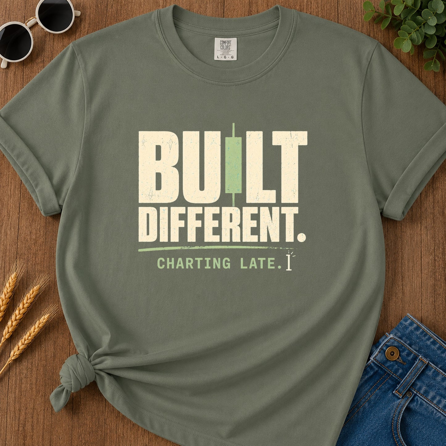 Built Different Charting Late T-Shirt - Moss