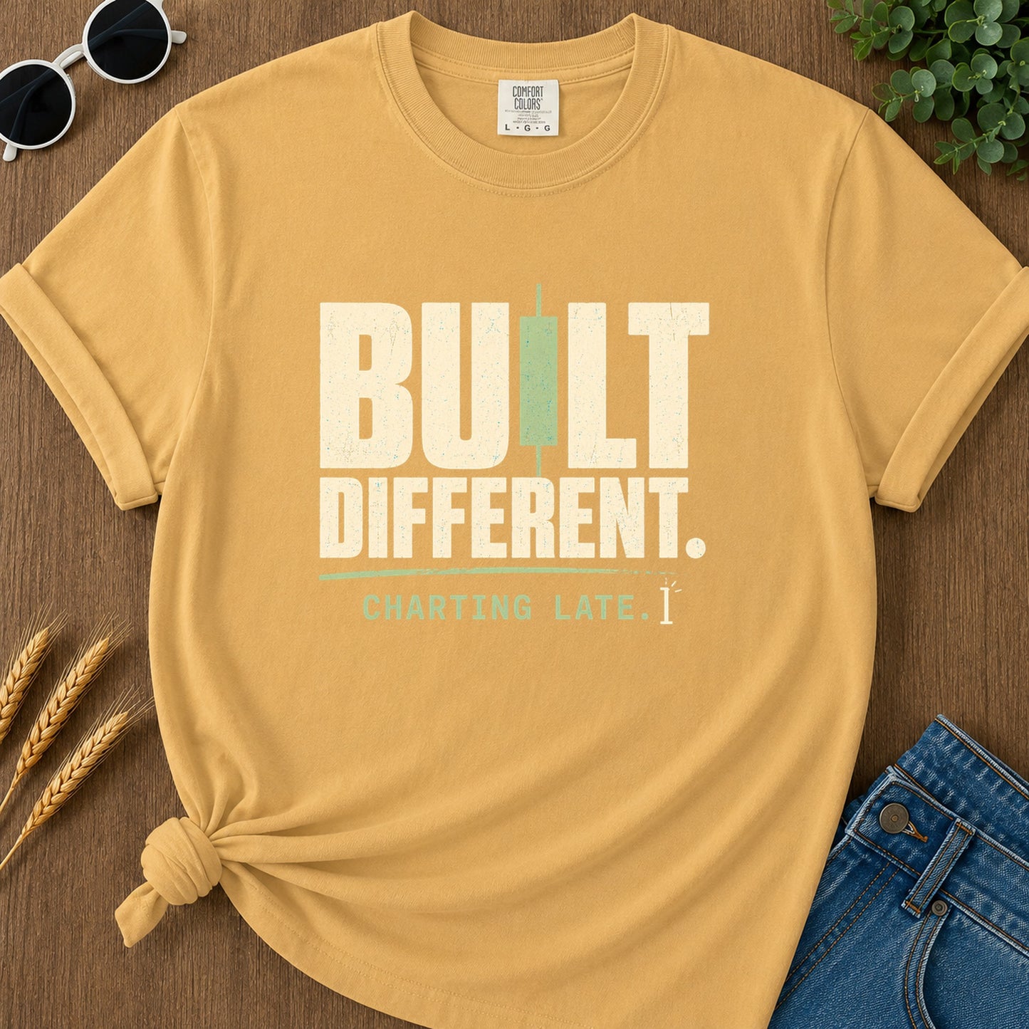 Built Different Charting Late T-Shirt - Mustard