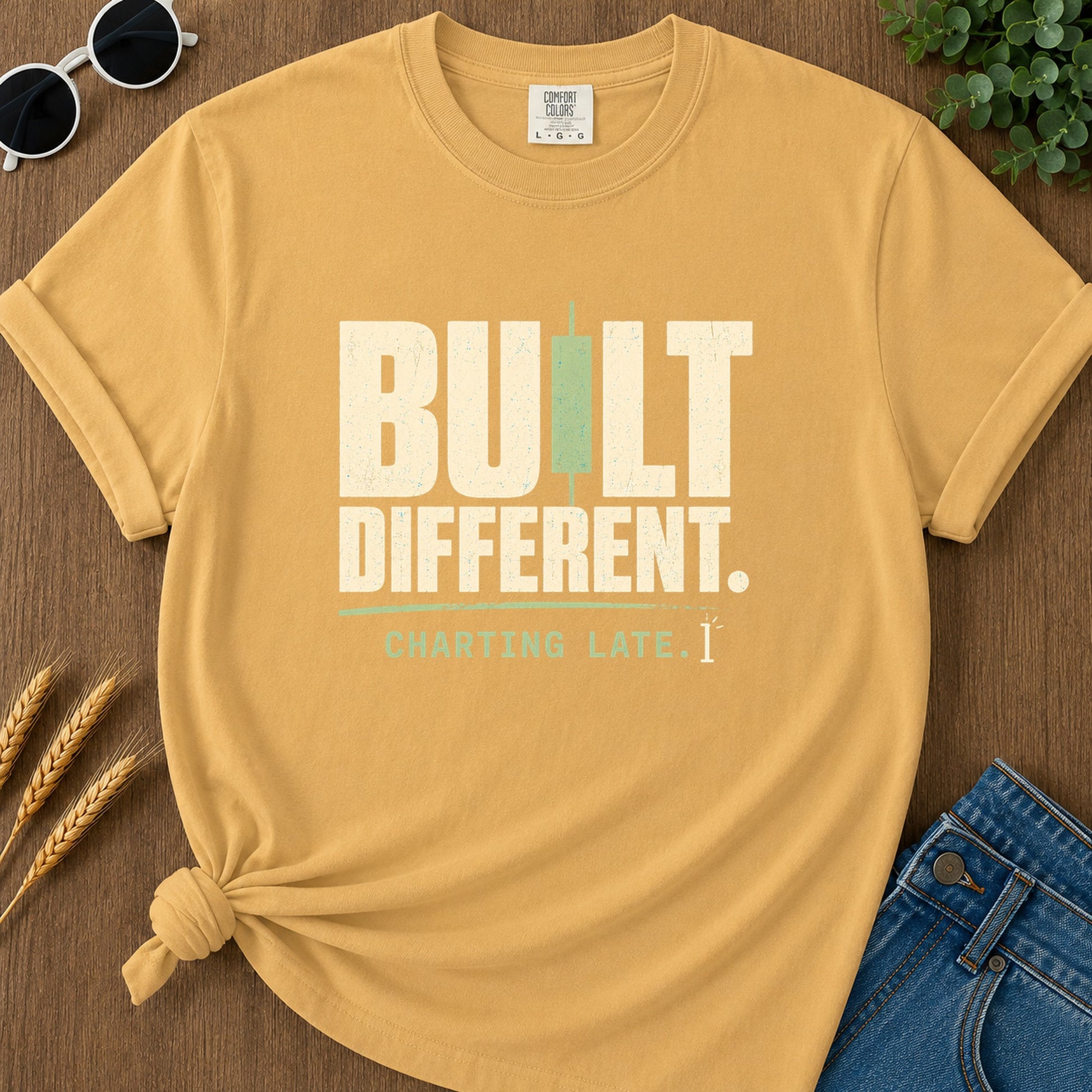 Built Different Charting Late T-Shirt - Mustard