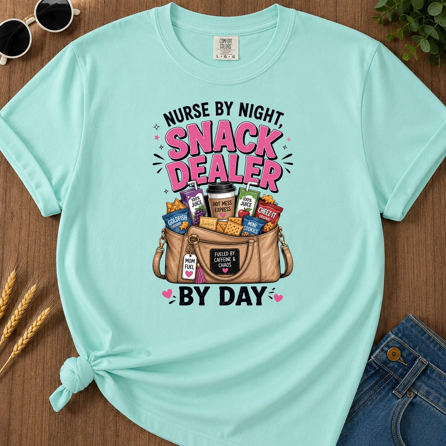 By A Night Nurse 100 Juice Hot Mess Cheez It Express T-Shirt - Chalky Mint