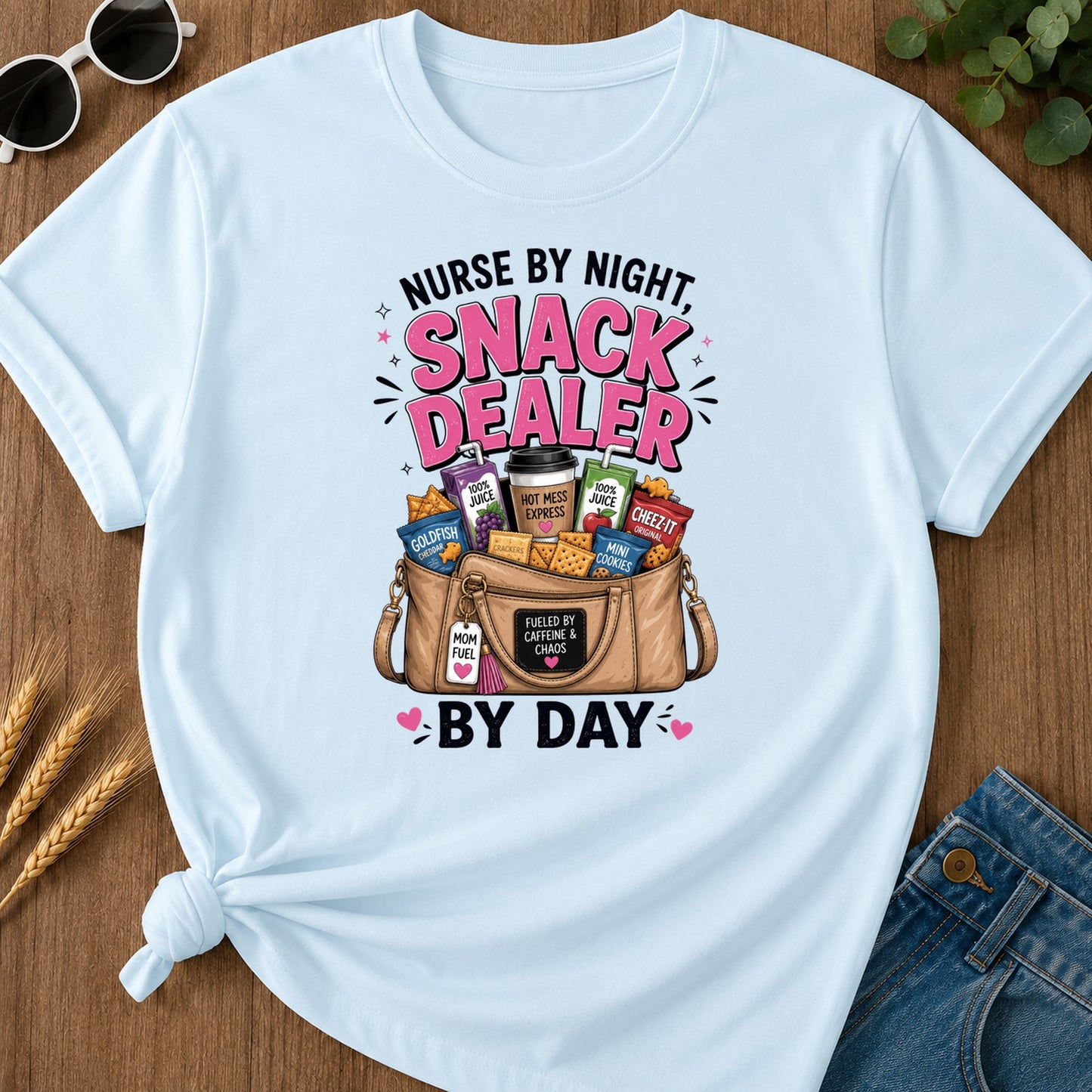 By A Night Nurse 100 Juice Hot Mess Cheez It Express T-Shirt - Chambray