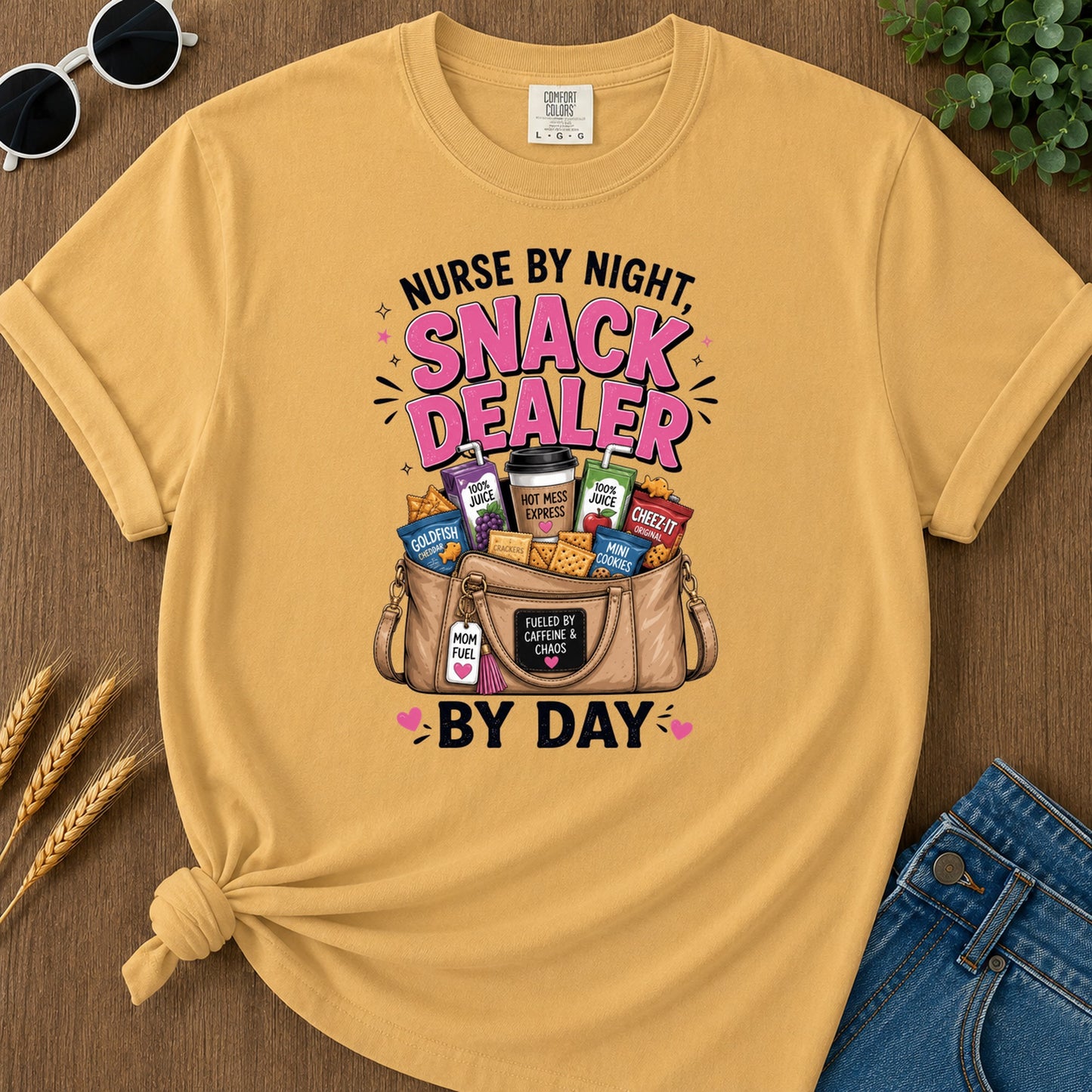 By A Night Nurse 100 Juice Hot Mess Cheez It Express T-Shirt - Mustard