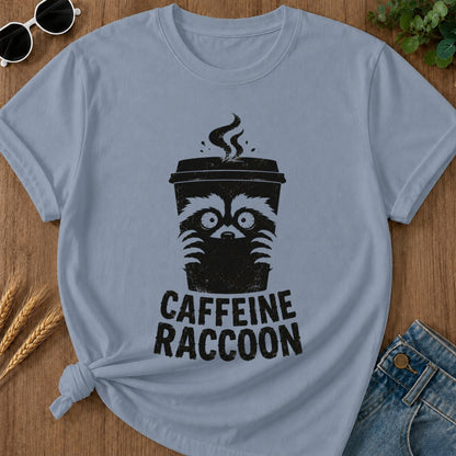 Caffeine Raccoon T-shirt - Blue Jean Mockup
