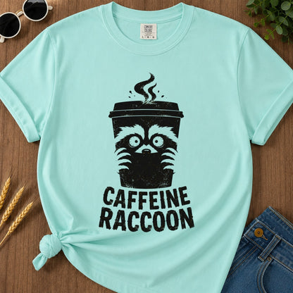 Caffeine Raccoon T-shirt - Chalky Mint Mockup