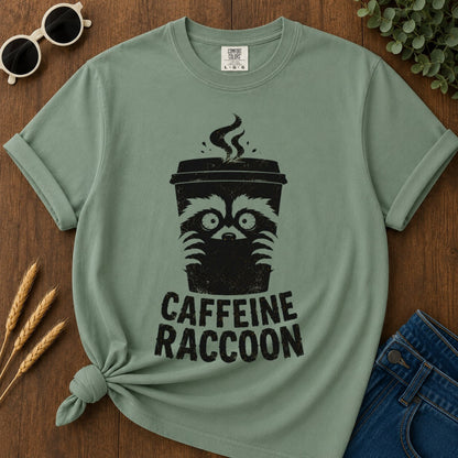 Caffeine Raccoon T-shirt - Light Green Mockup