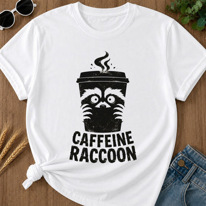 Caffeine Raccoon T-shirt - White Mockup