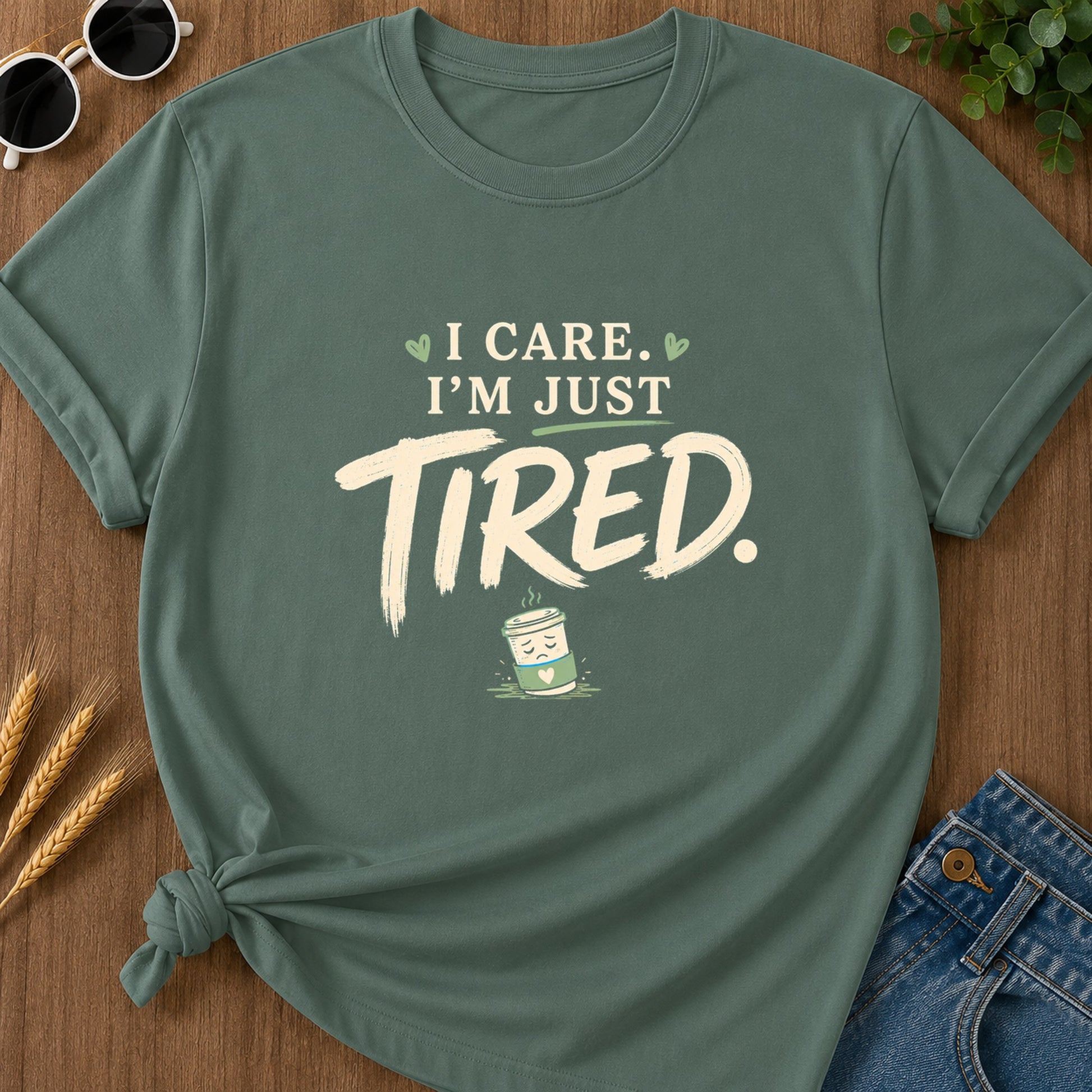Care Just Tired T-Shirt - Blue Spruce