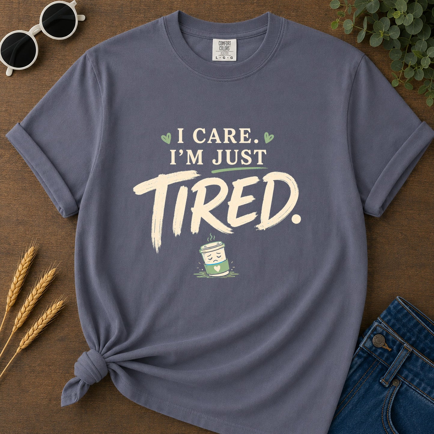 Care Just Tired T-Shirt - Navy