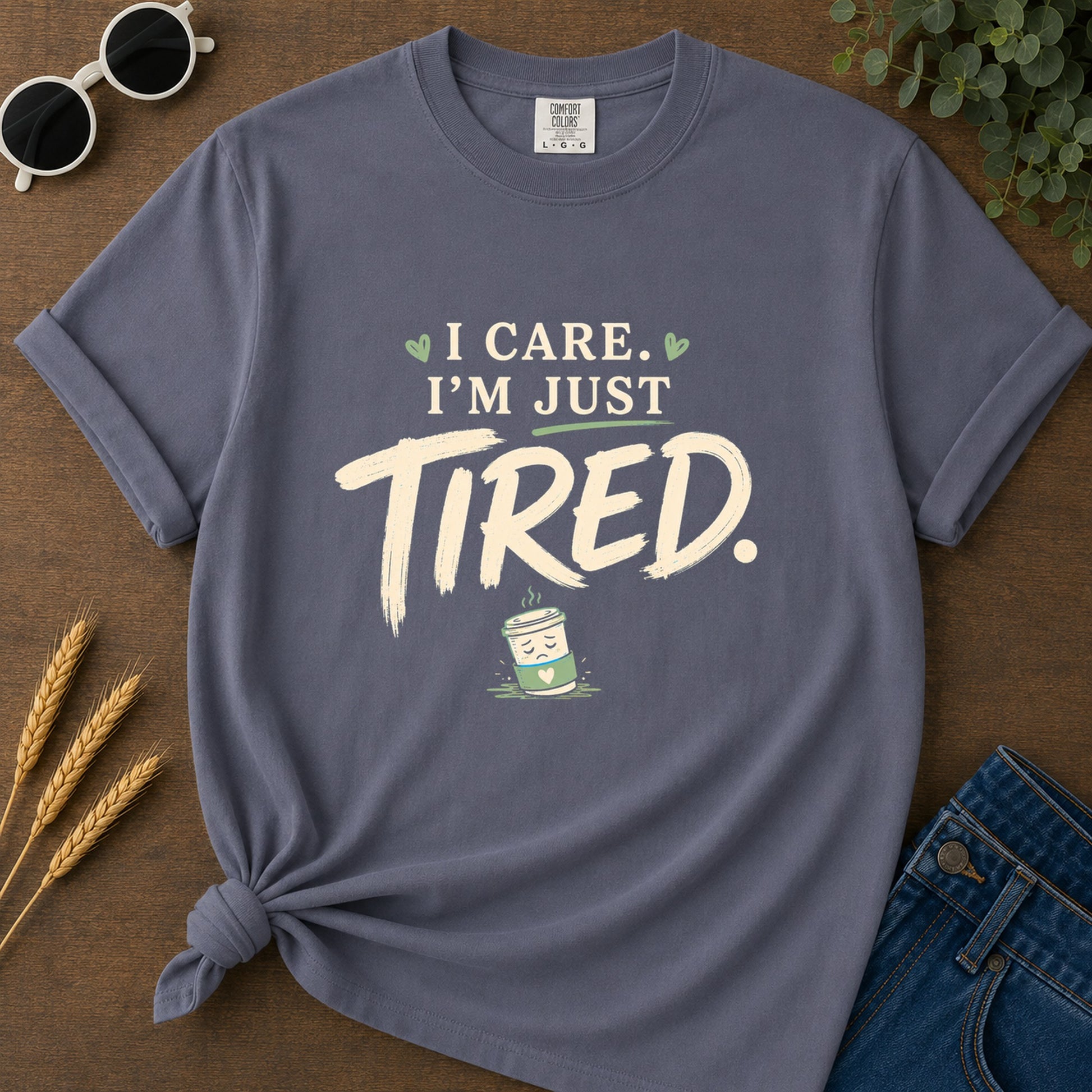Care Just Tired T-Shirt - Navy