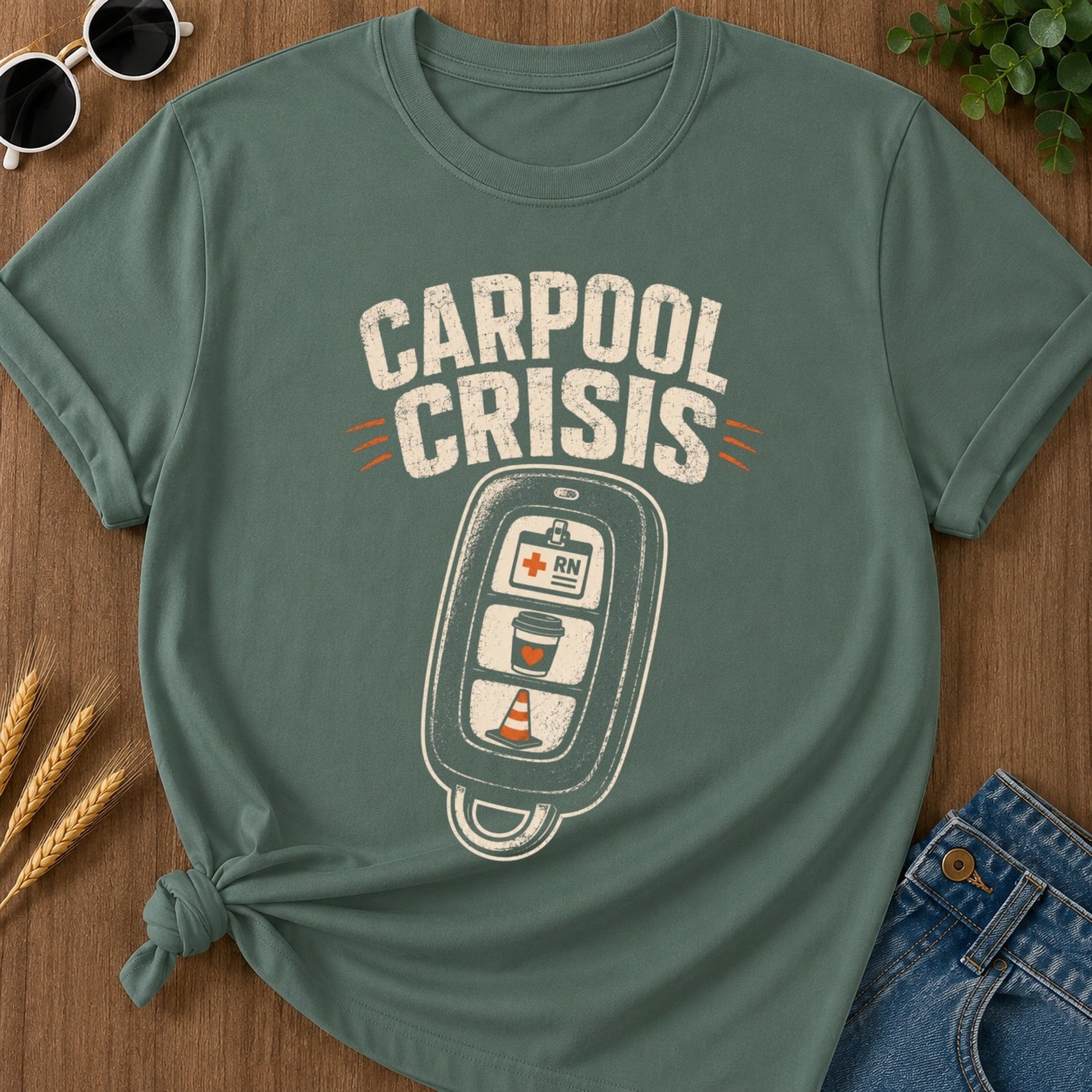 Carpool Crisis T-shirt - Blue Spruce Mockup