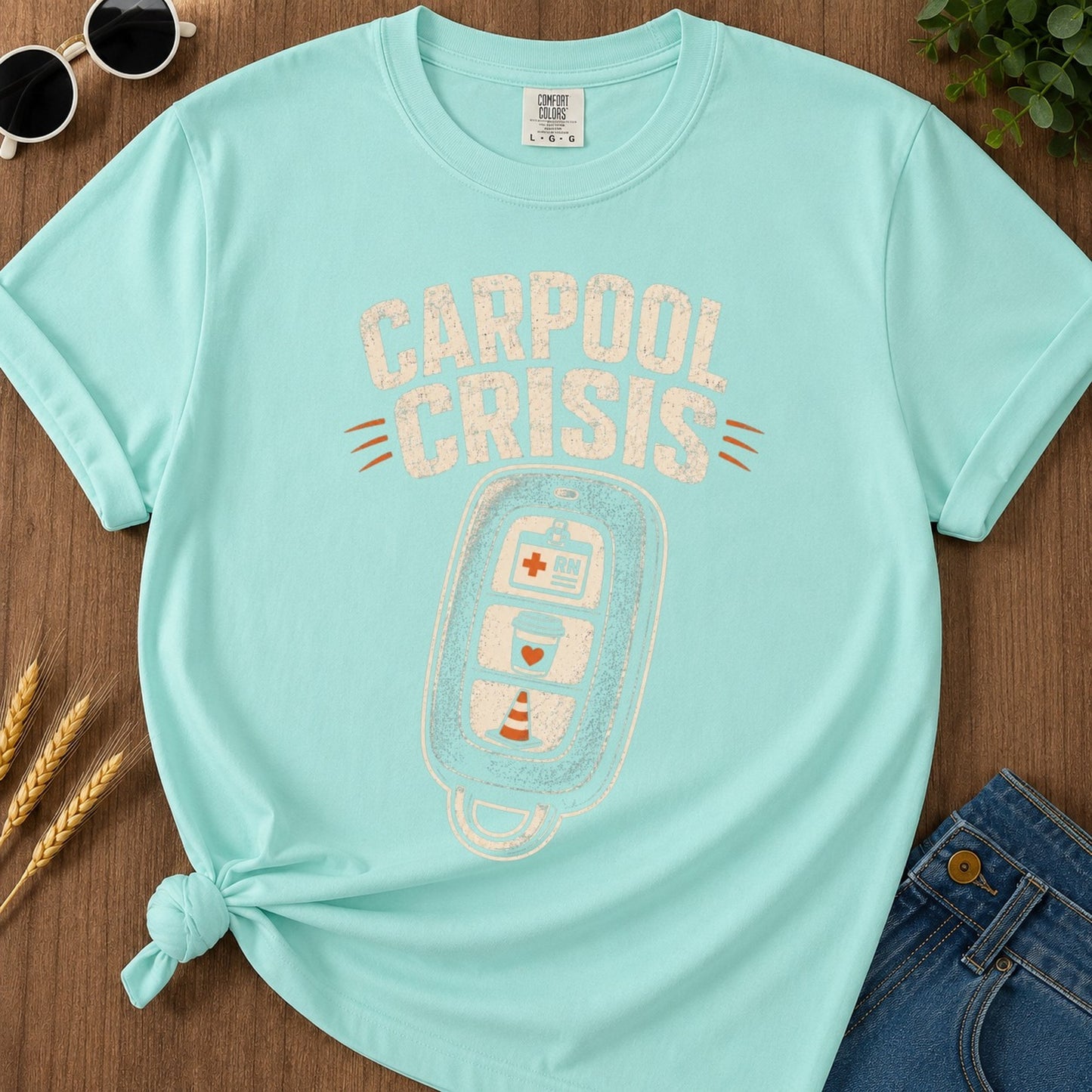 Carpool Crisis T-shirt - Chalky Mint Mockup