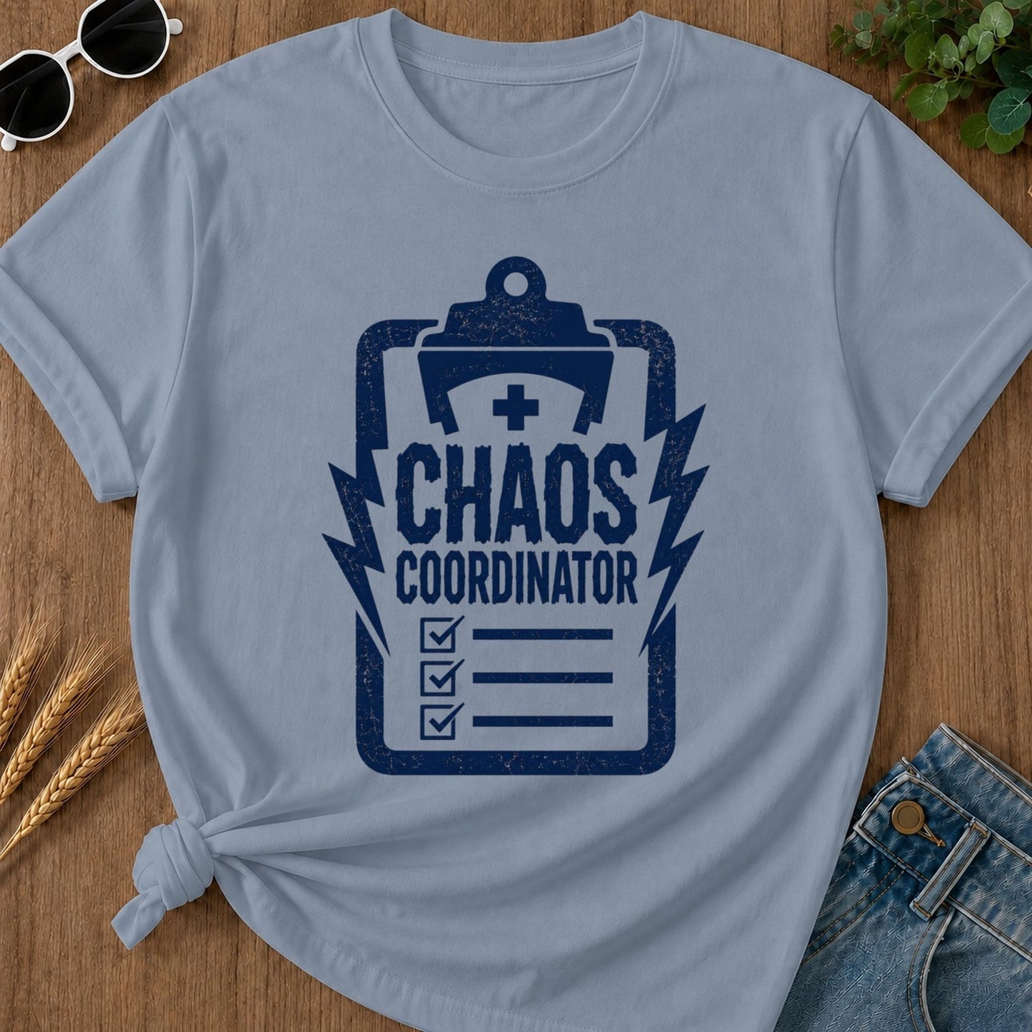 Chaos Coordinator T-shirt - Blue Jean Mockup