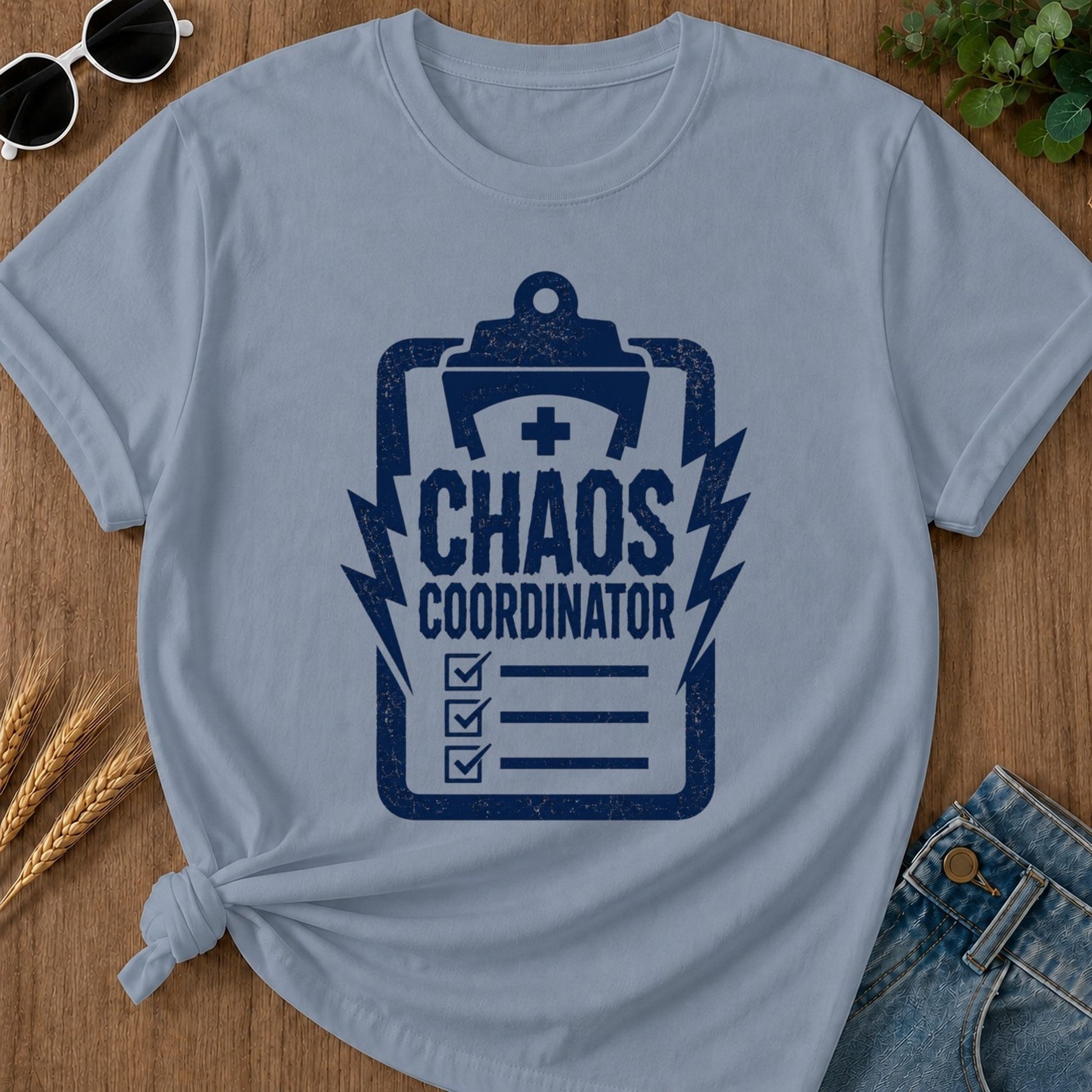 Chaos Coordinator T-shirt - Blue Jean Mockup