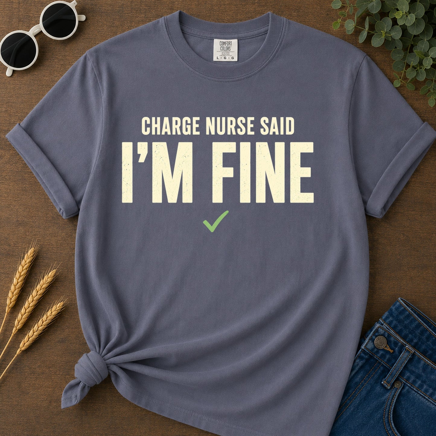 Charge Nurse Fine T-Shirt - Navy