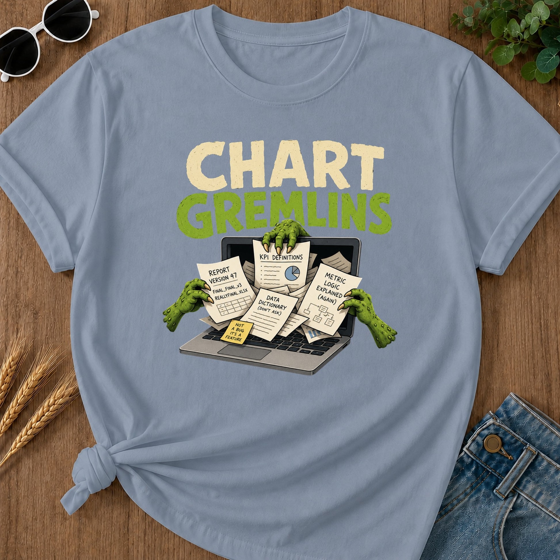Chart Gremlins T-Shirt - Blue Jean